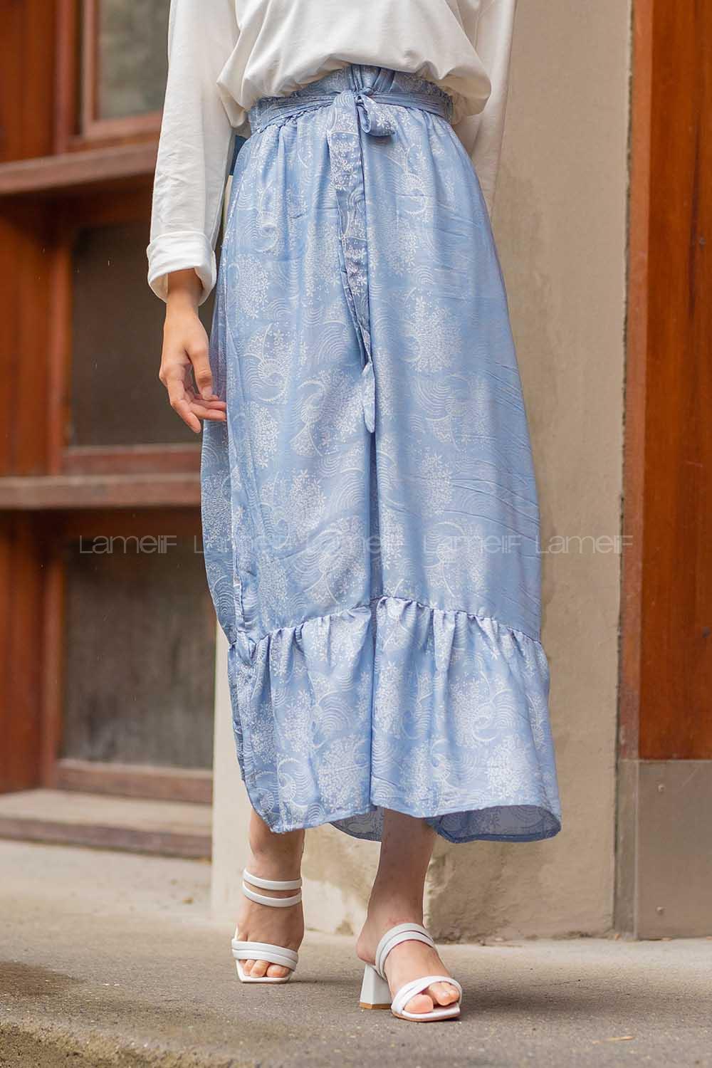 Modalamelif Beli Lastikli Fırfırlı Etek Açık Mavi