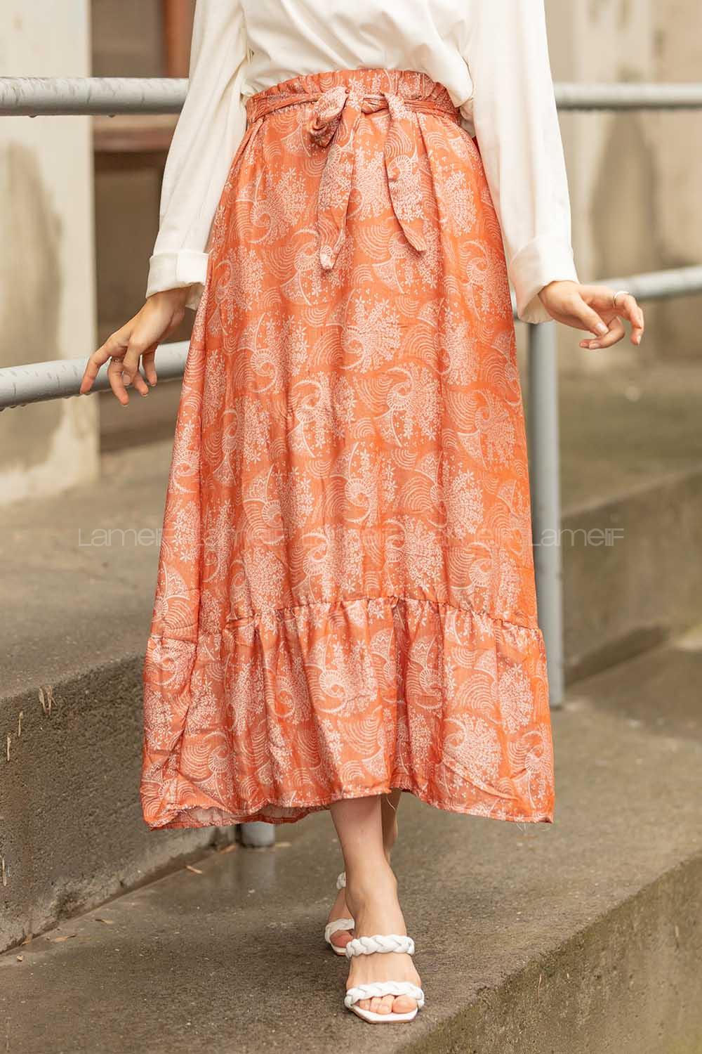 Modalamelif Beli Lastikli Fırfırlı Etek Kiremit