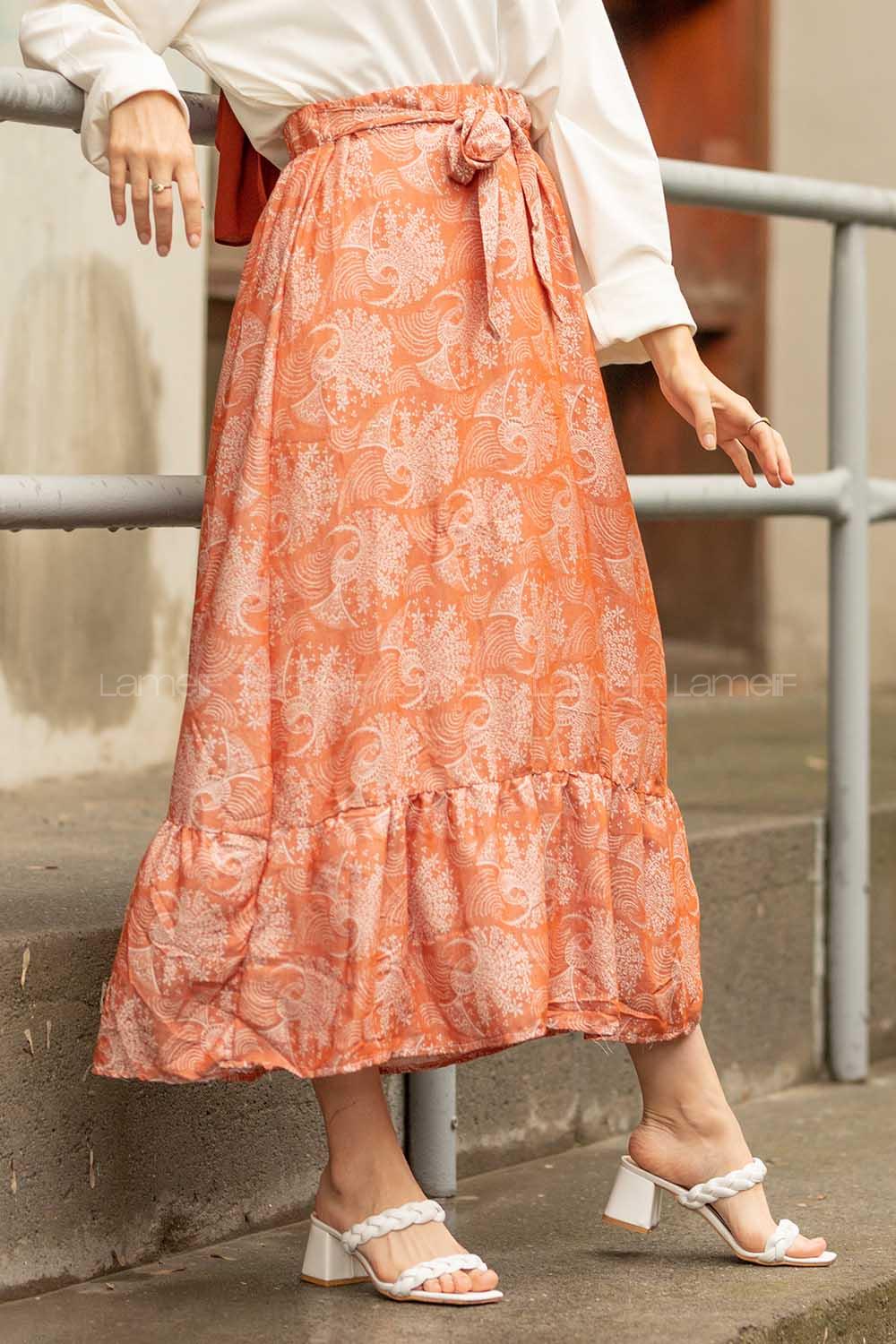 Modalamelif Beli Lastikli Fırfırlı Etek Kiremit