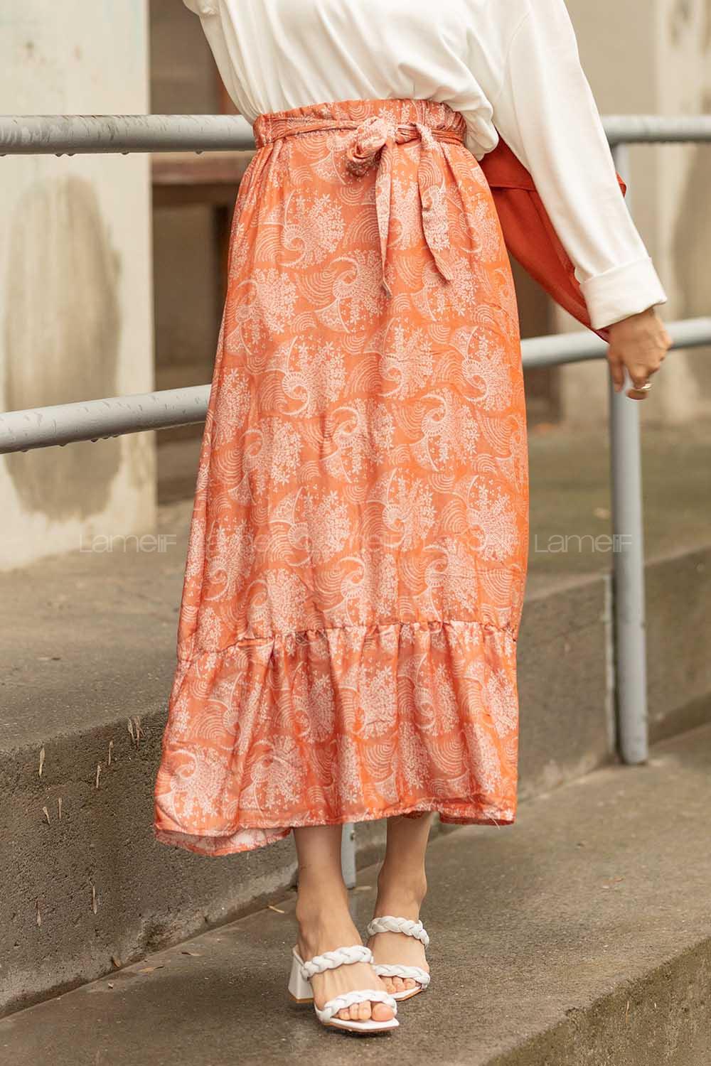 Modalamelif Beli Lastikli Fırfırlı Etek Kiremit