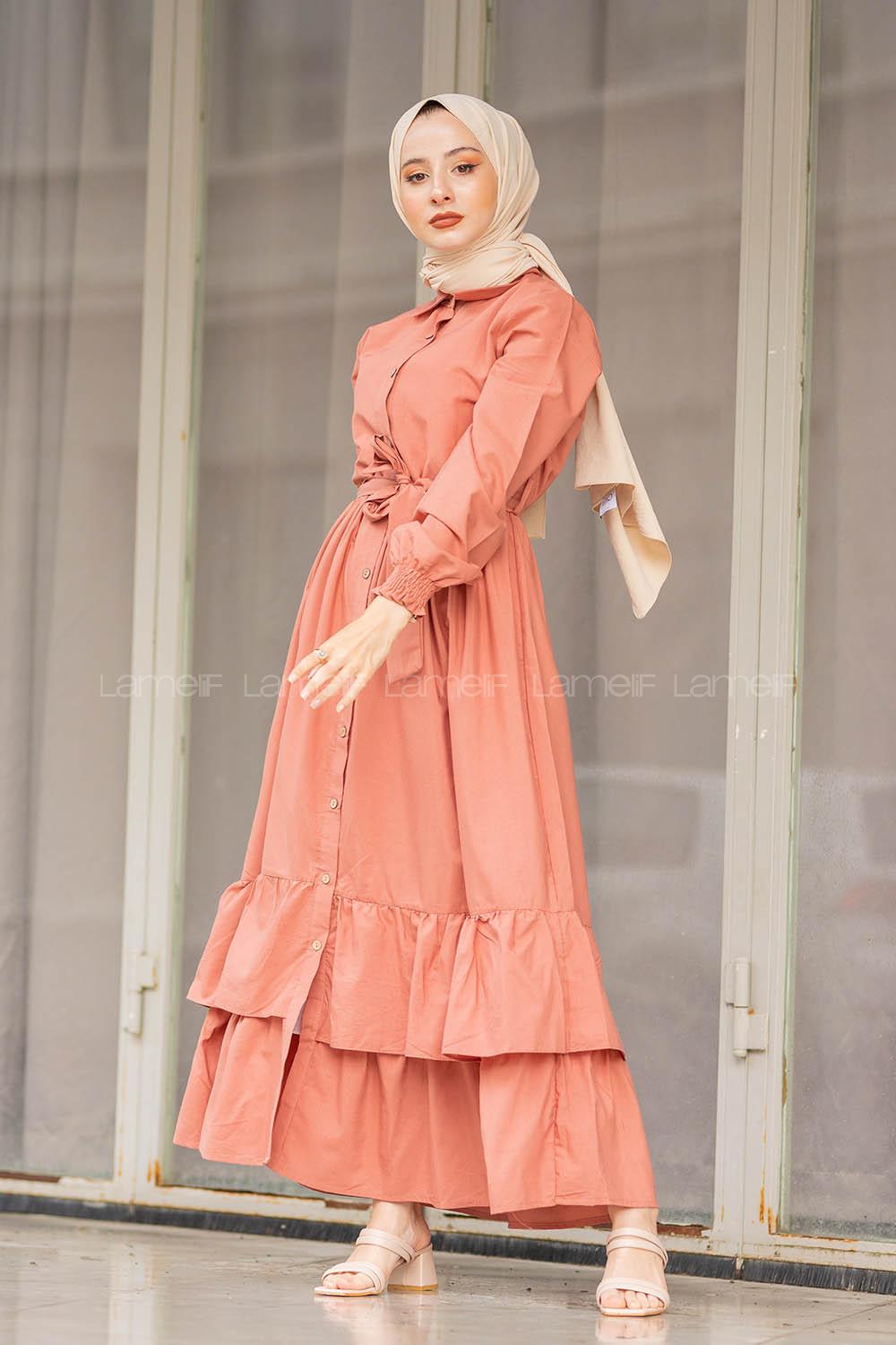 Modalamelif Eteği Fırfırlı Elbise Gül Kurusu