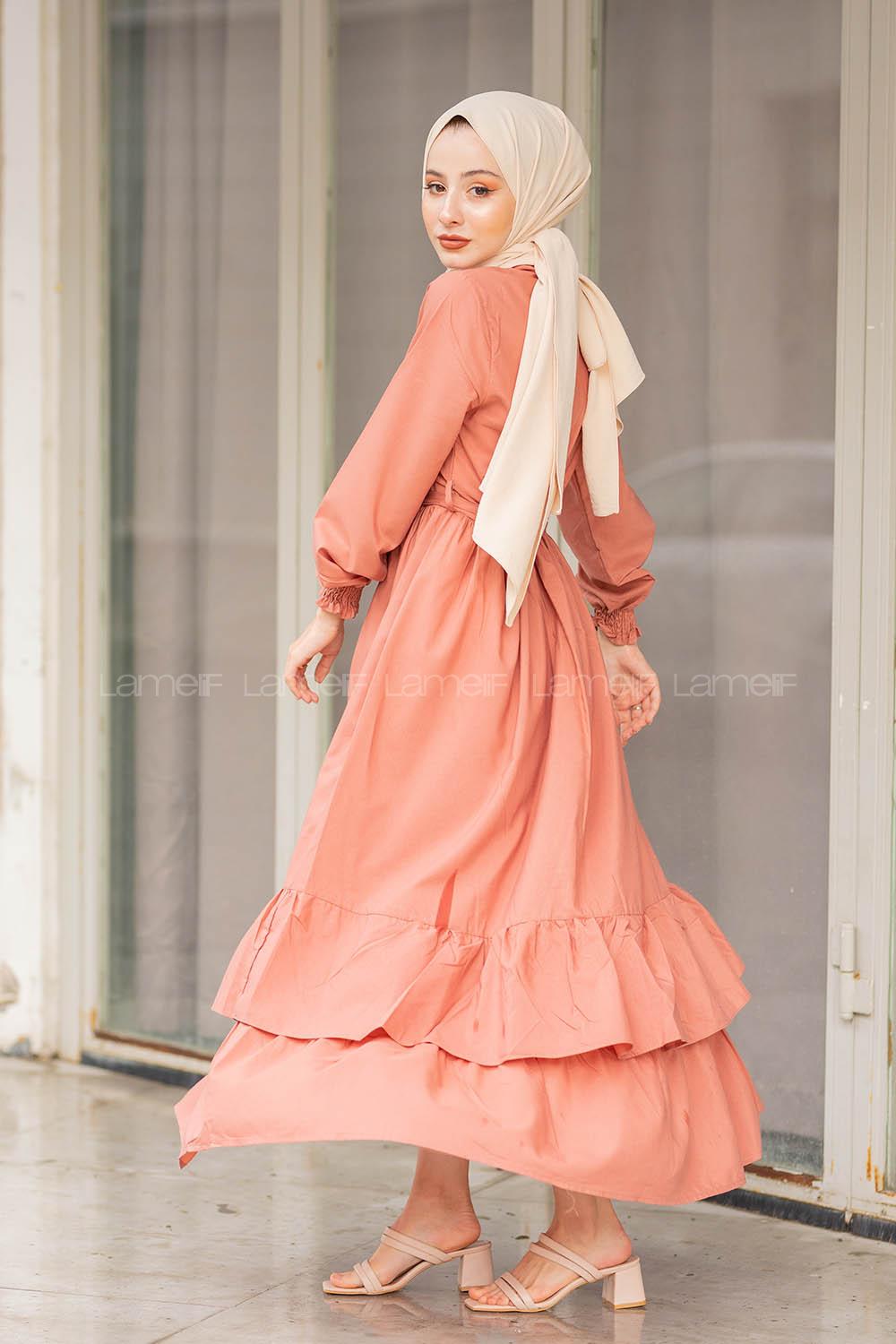 Modalamelif Eteği Fırfırlı Elbise Gül Kurusu