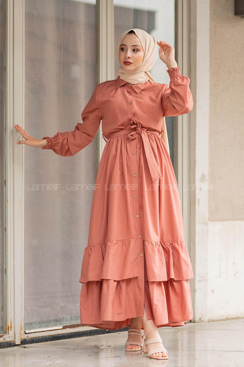 Modalamelif Eteği Fırfırlı Elbise Gül Kurusu