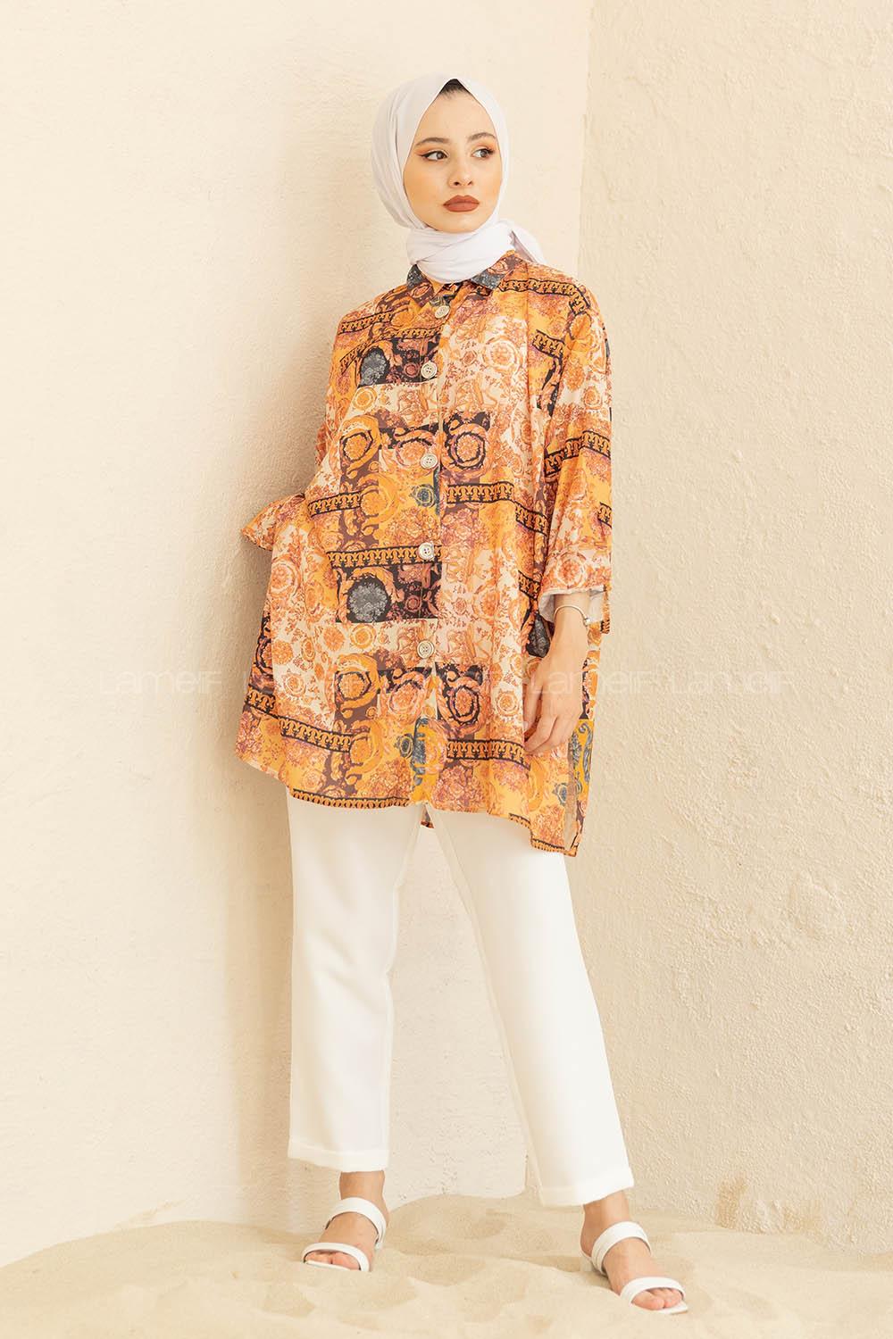 Modalamelif  Etnik Desen Gömlek Hardal Sarısı