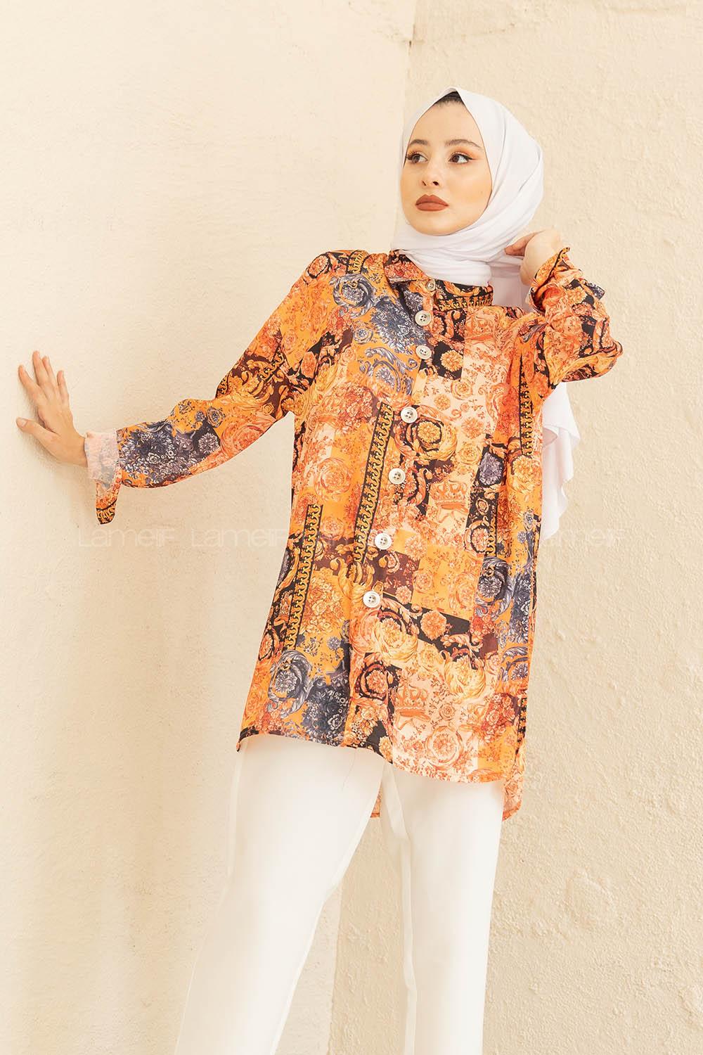 Modalamelif  Etnik Desen Gömlek Hardal Sarısı
