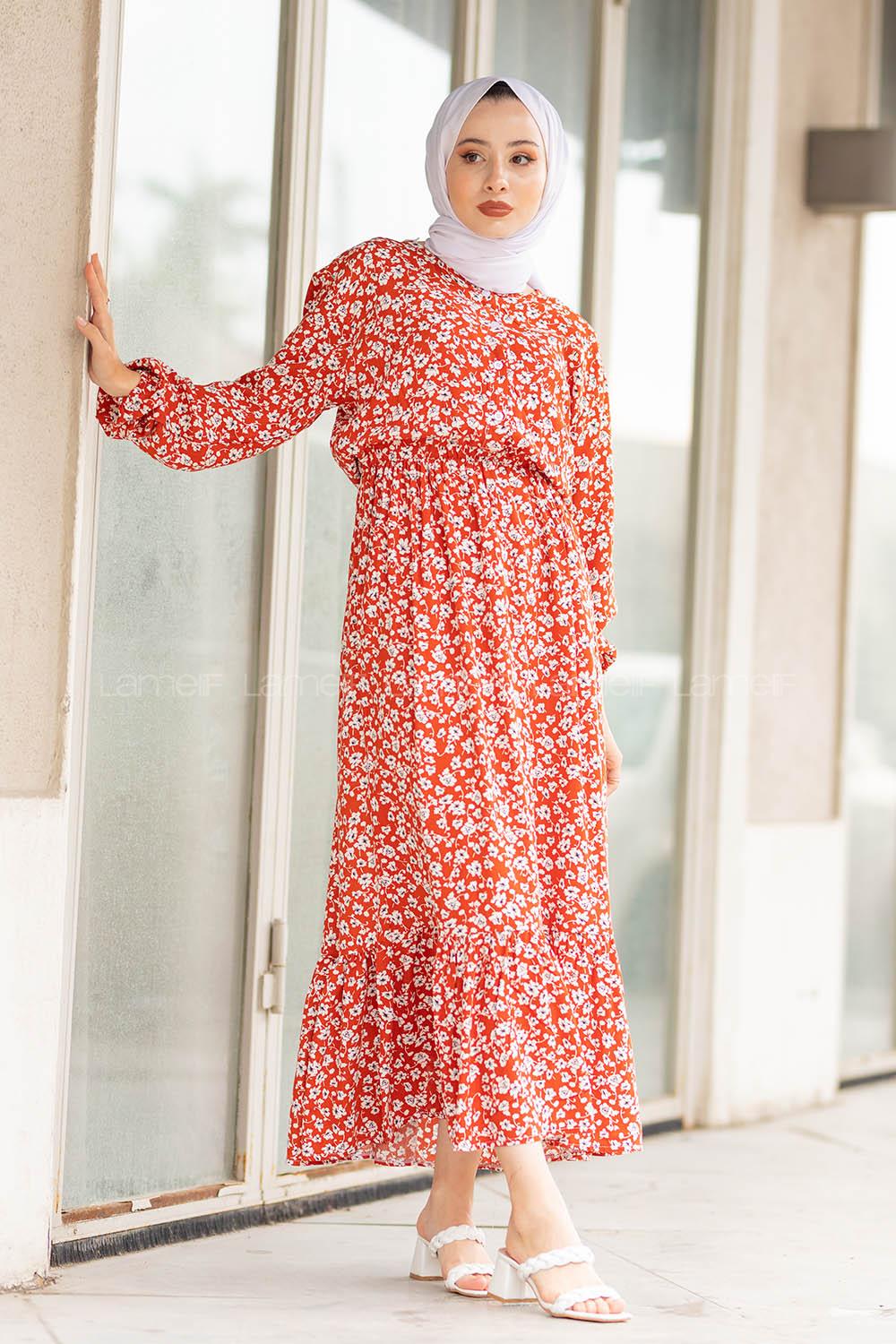 Modalamelif Papatya Desen Elbise Taba