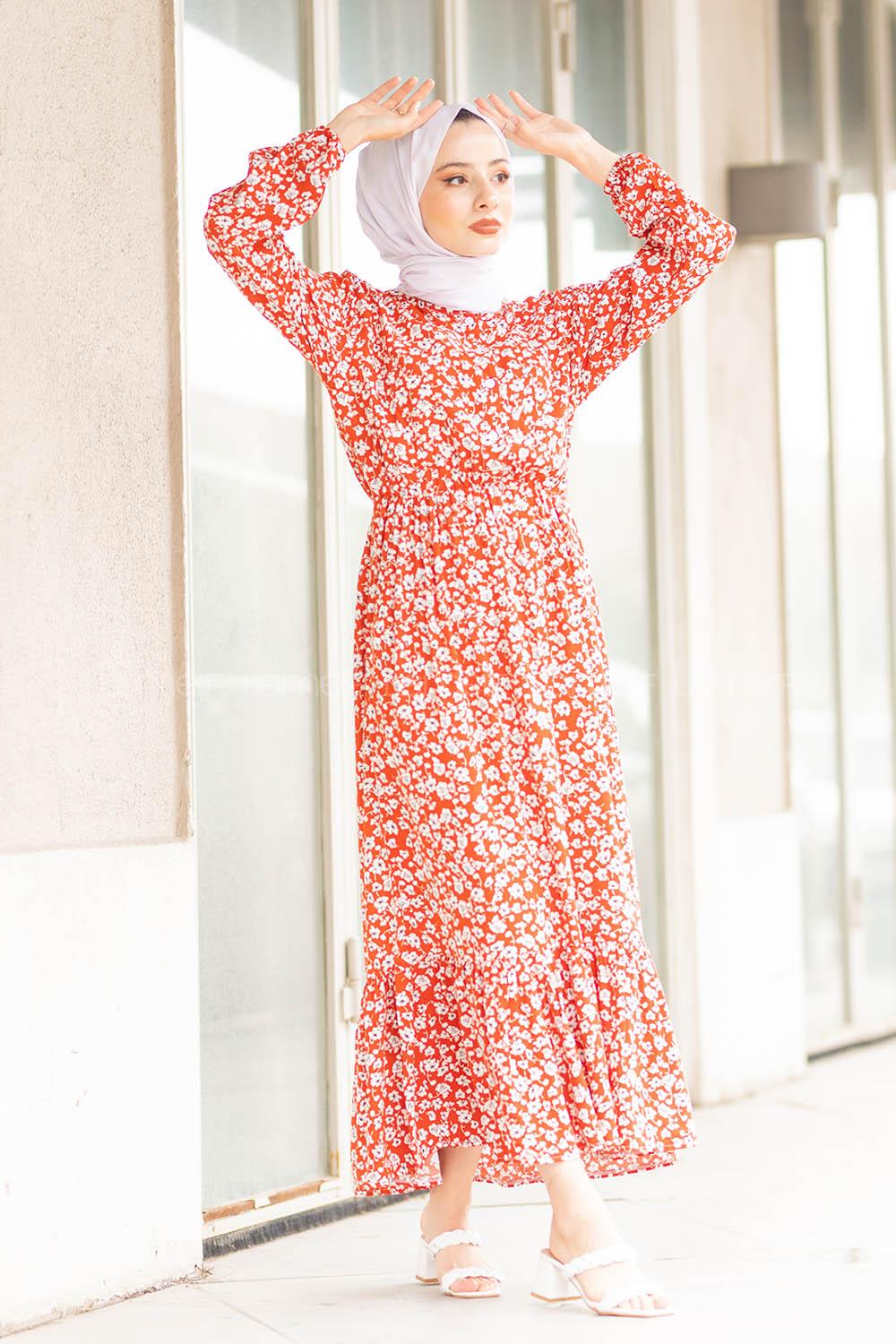 Modalamelif Papatya Desen Elbise Taba