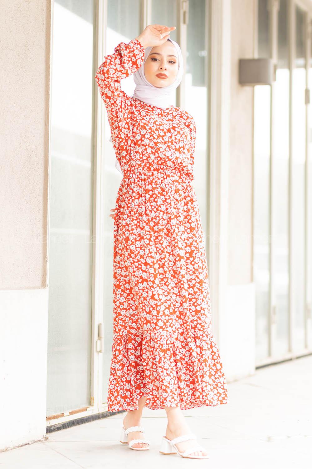 Modalamelif Papatya Desen Elbise Taba