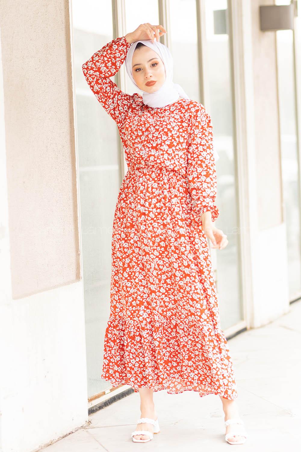 Modalamelif Papatya Desen Elbise Taba