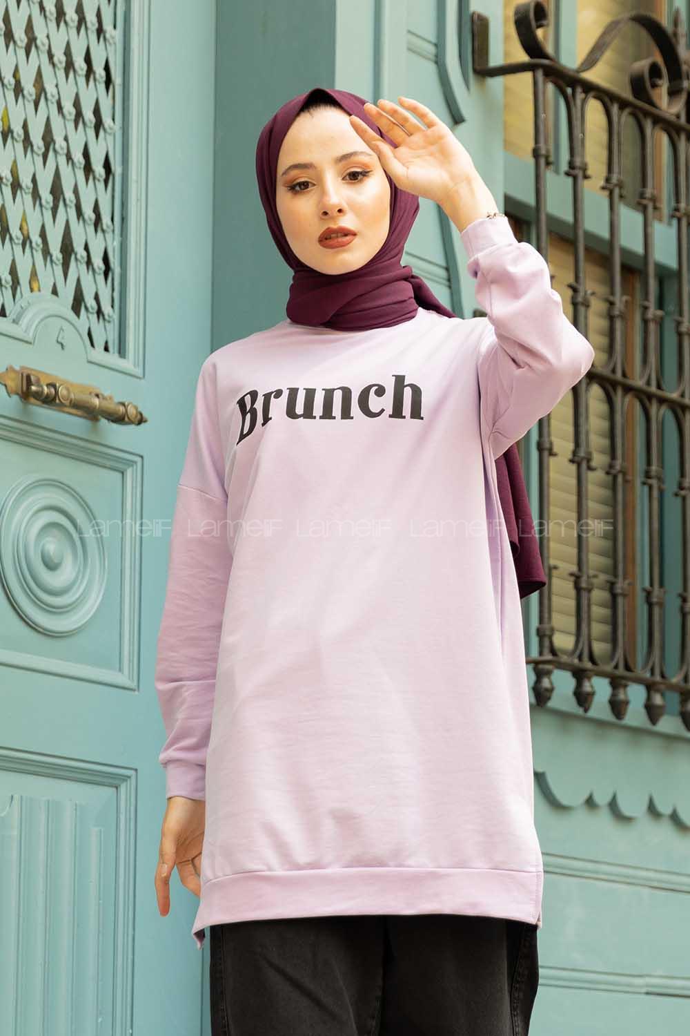 Modalamelif Brunch Yazı Baskılı Sweatshirt Lila
