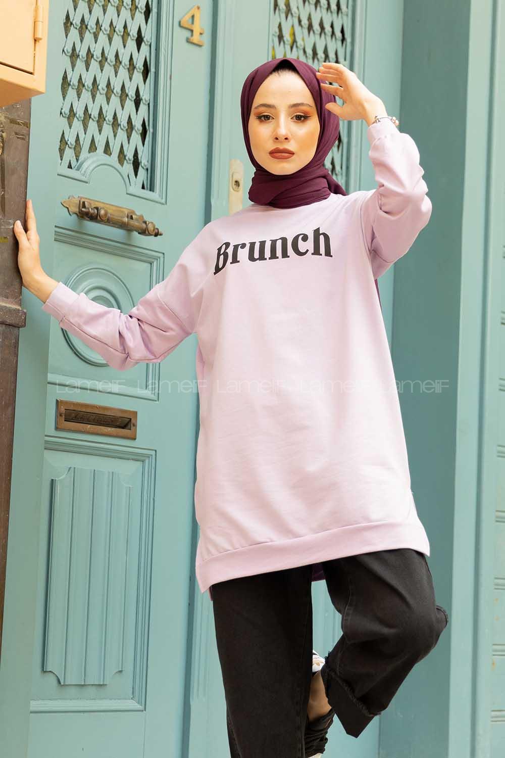 Modalamelif Brunch Yazı Baskılı Sweatshirt Lila
