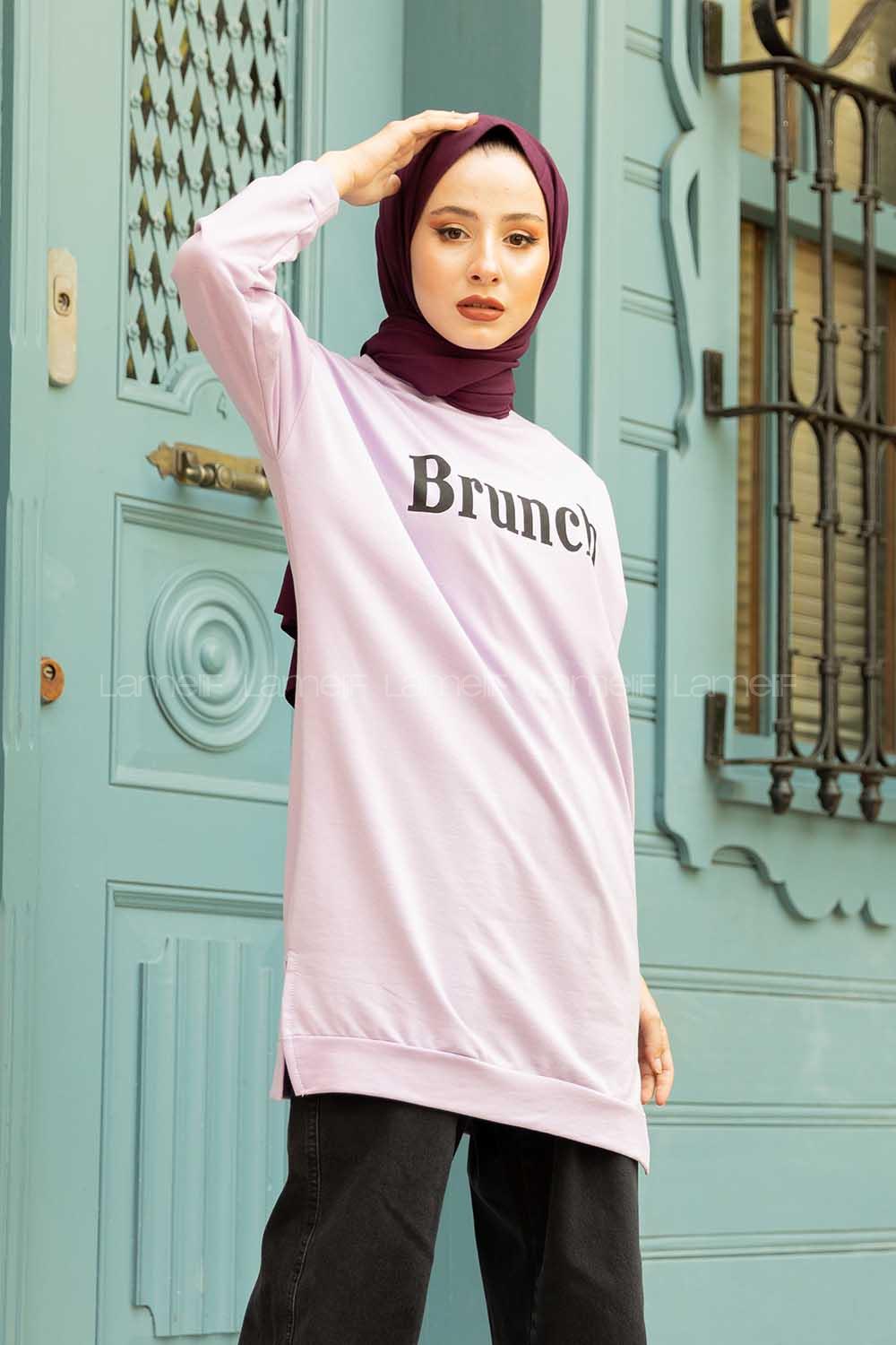 Modalamelif Brunch Yazı Baskılı Sweatshirt Lila