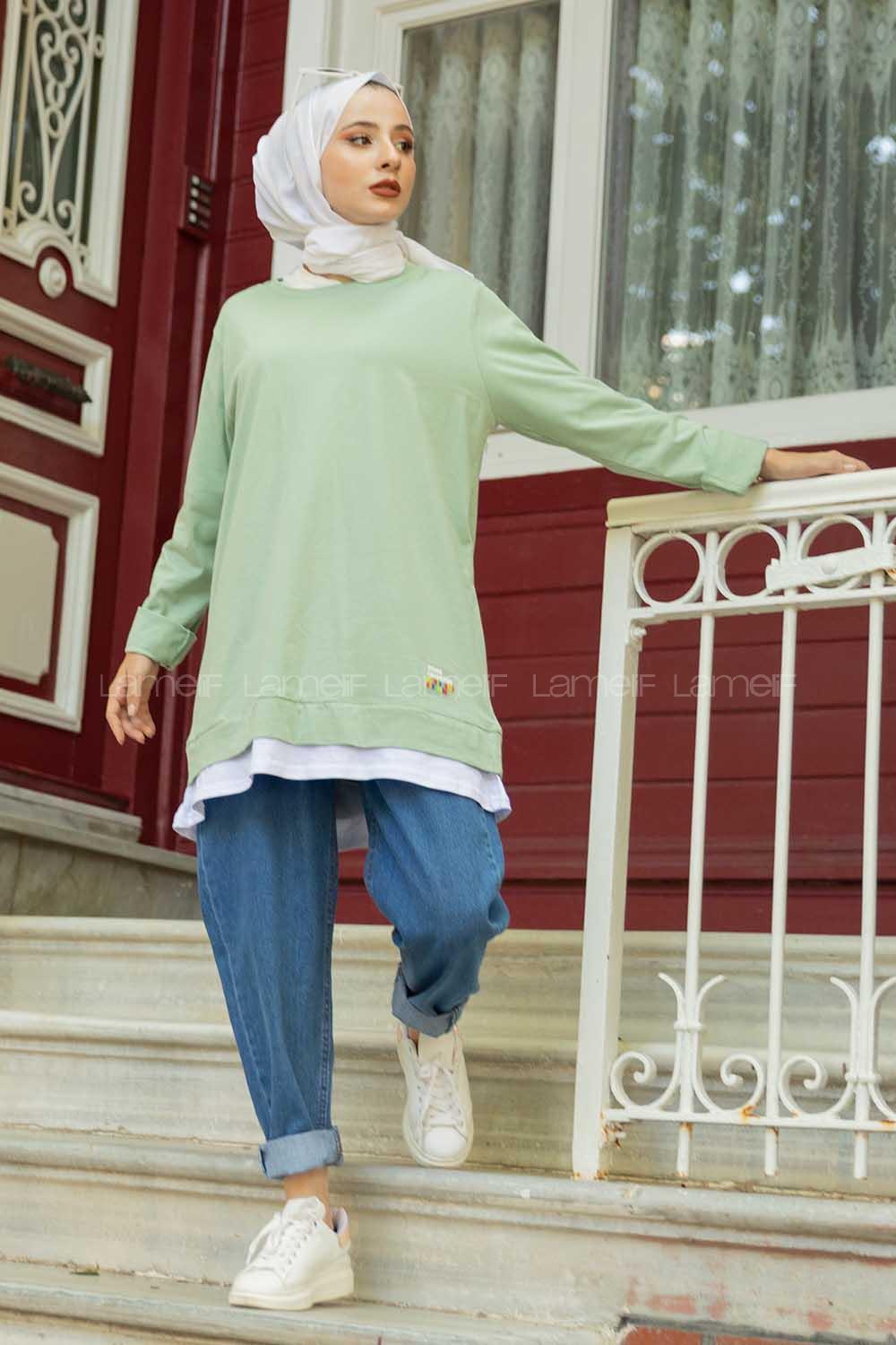 Modalamelif Etek Garnili Armalı Tunik Çağla Yeşili