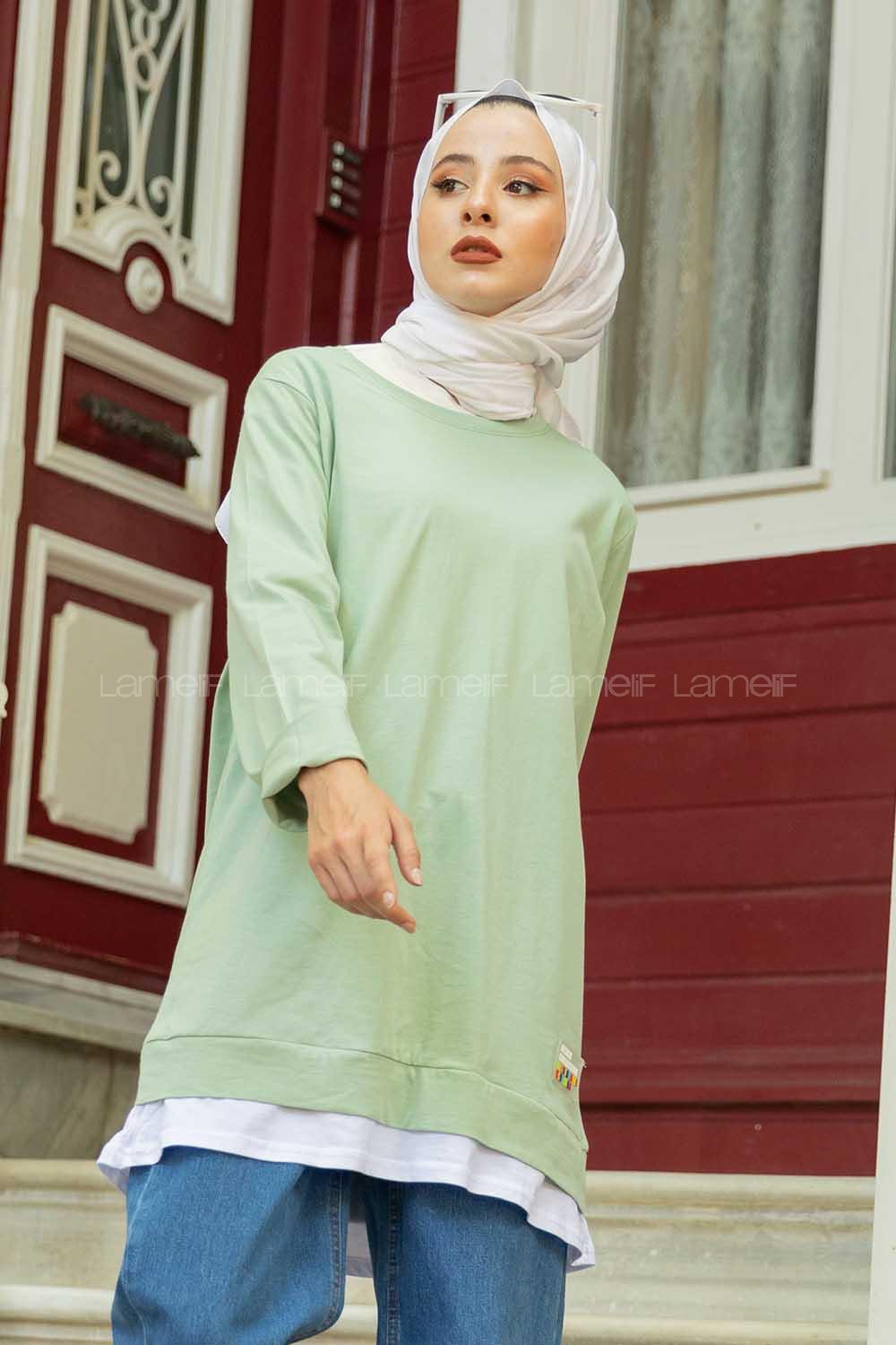 Modalamelif Etek Garnili Armalı Tunik Çağla Yeşili