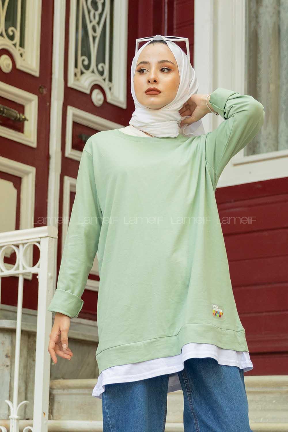 Modalamelif Etek Garnili Armalı Tunik Çağla Yeşili