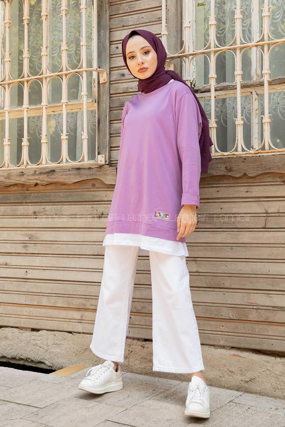 Modalamelif Etek Garnili Armalı Tunik Lila