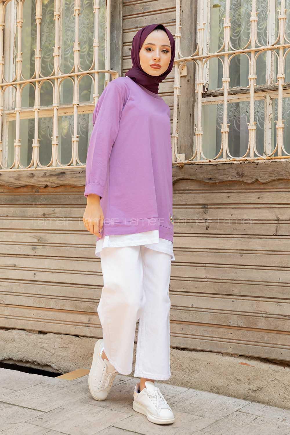 Modalamelif Etek Garnili Armalı Tunik Lila