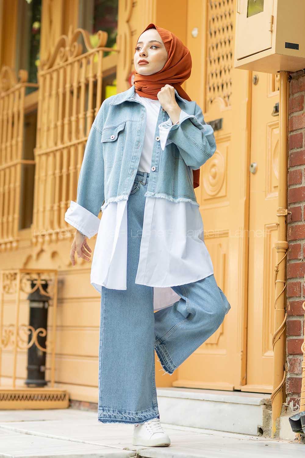 Modalamelif Garnili Kot Ceket Kot Mavisi