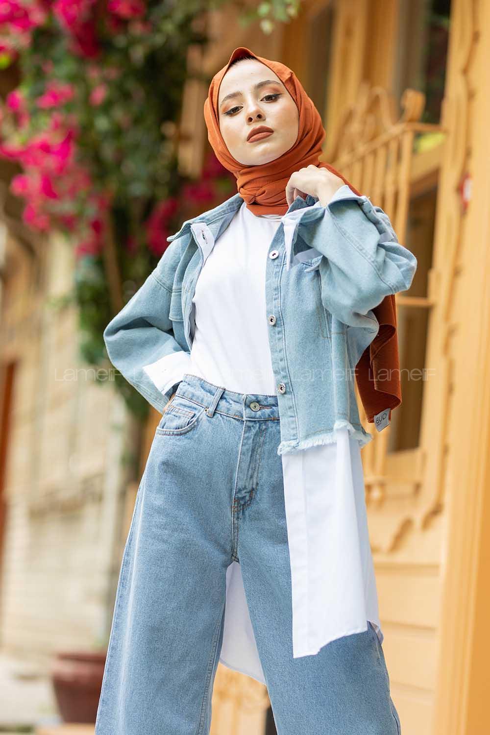 Modalamelif Garnili Kot Ceket Kot Mavisi