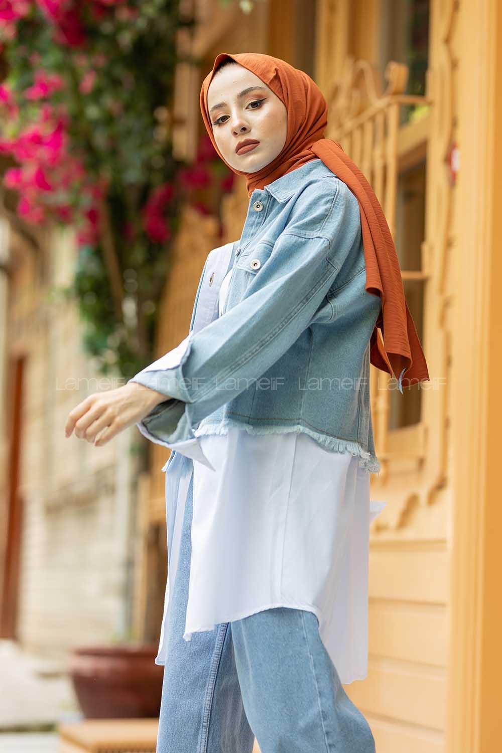 Modalamelif Garnili Kot Ceket Kot Mavisi