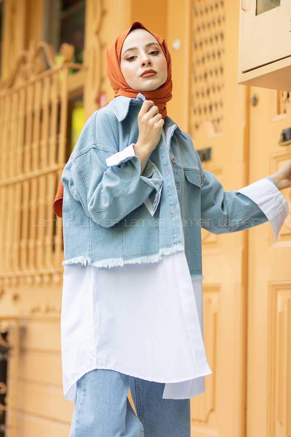 Modalamelif Garnili Kot Ceket Kot Mavisi