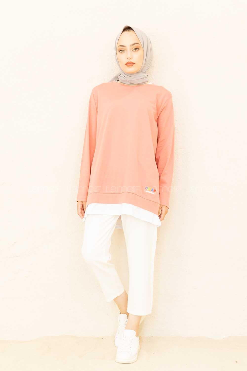 Modalamelif Etek Garnili Armalı Tunik Pudra