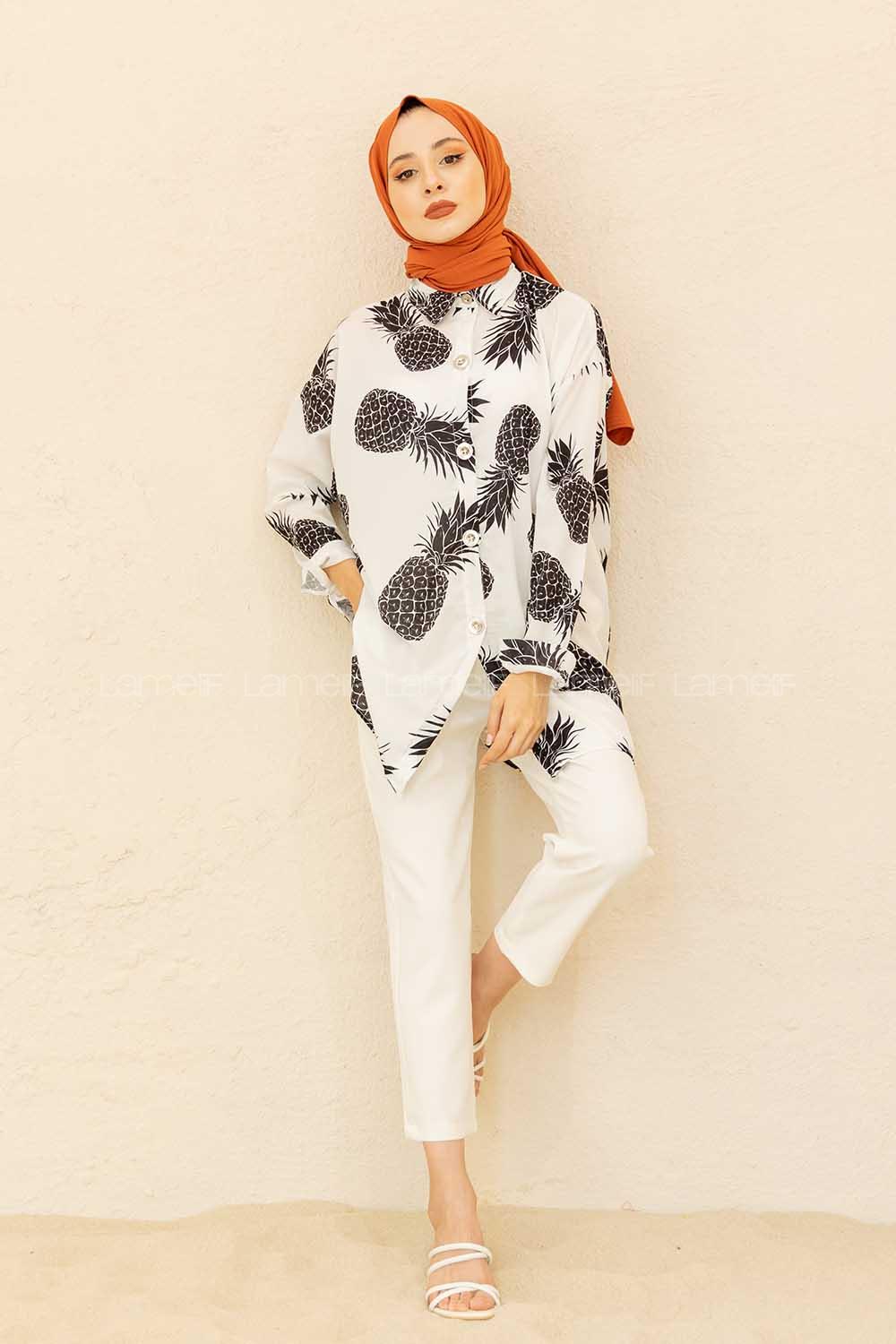 Modalamelif  Ananas Basklı Gömlek Siyah