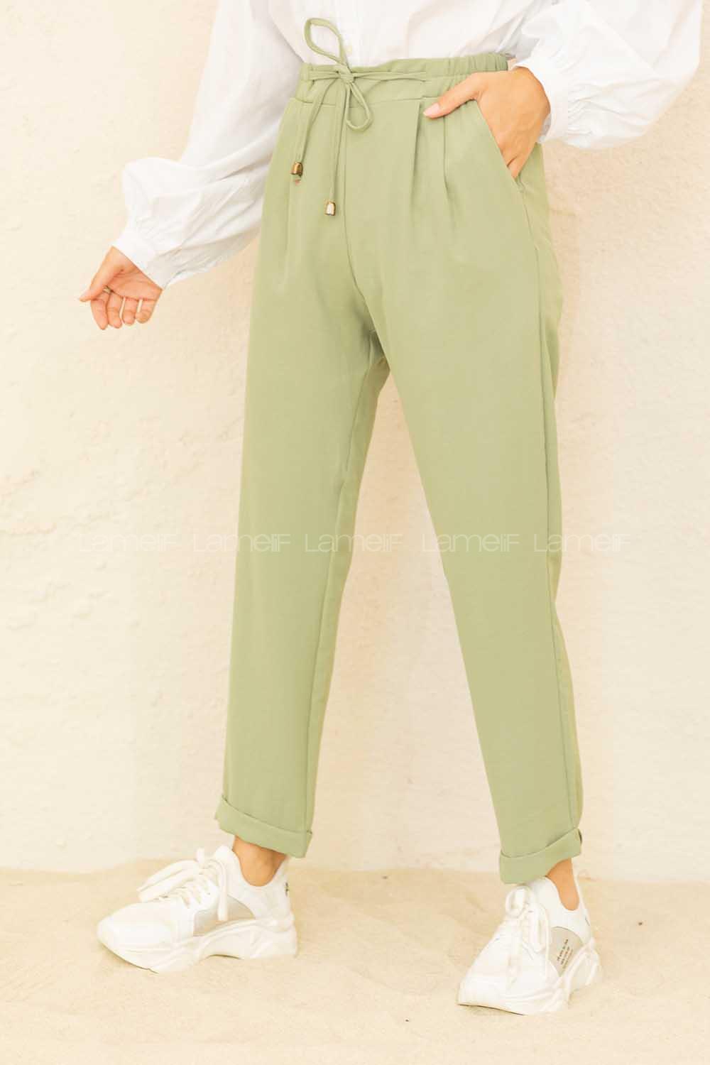 Modalamelif Bel Bağlamalı Duble Paça Pantolon Çağla