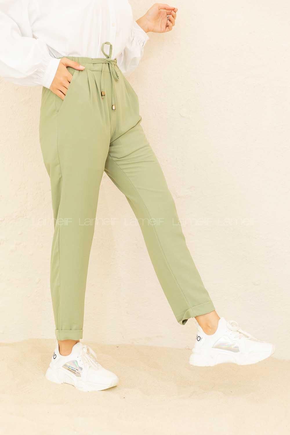 Modalamelif Bel Bağlamalı Duble Paça Pantolon Çağla