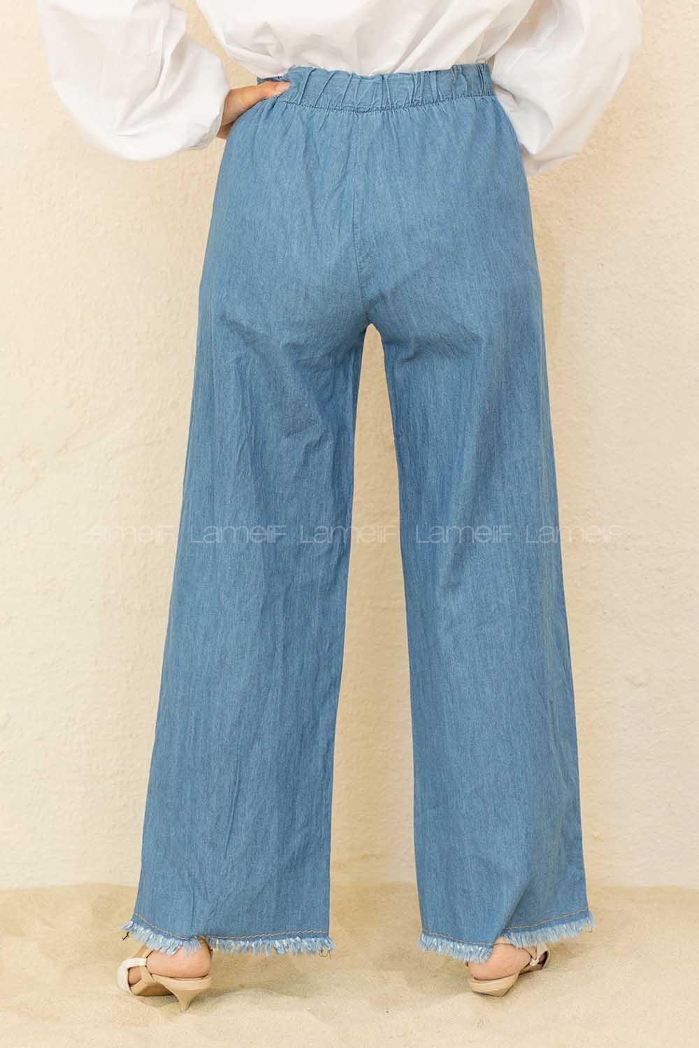 Modalamelif Bel Lastikli Paça Püskül  Pantolon Kot Mavisi