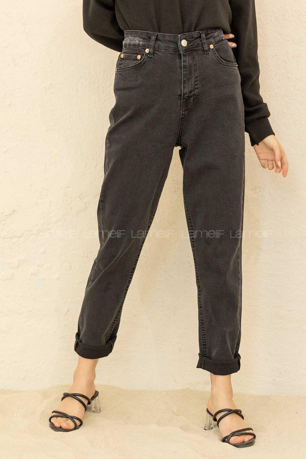 Modalamelif Bel Ve Paça Yırtıklı Mom Jean Siyah