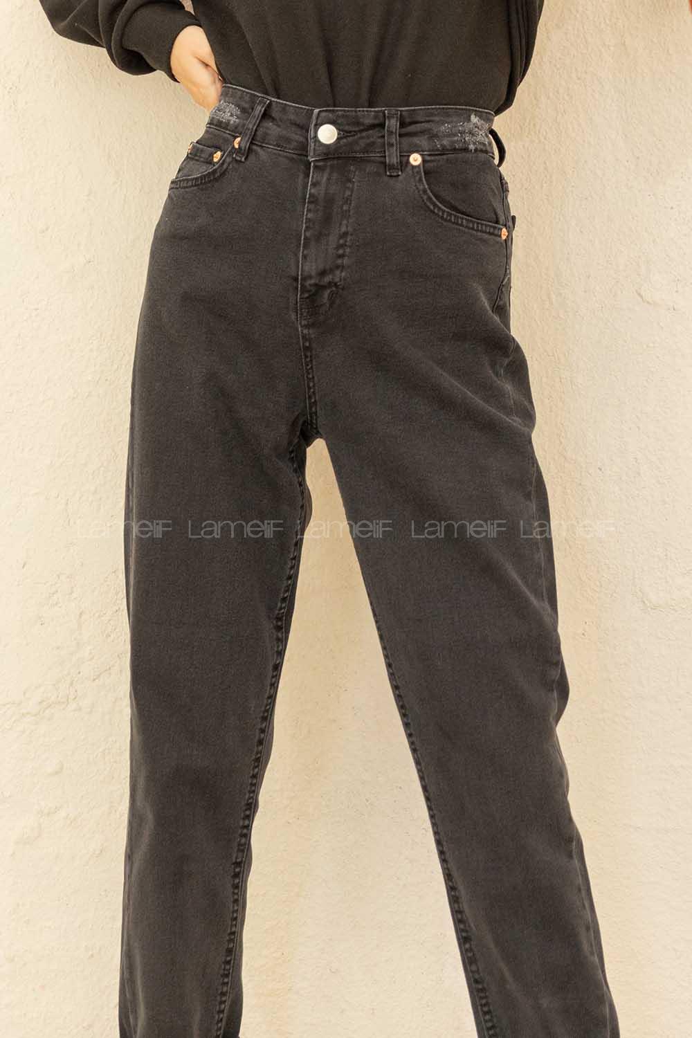 Modalamelif Bel Ve Paça Yırtıklı Mom Jean Siyah