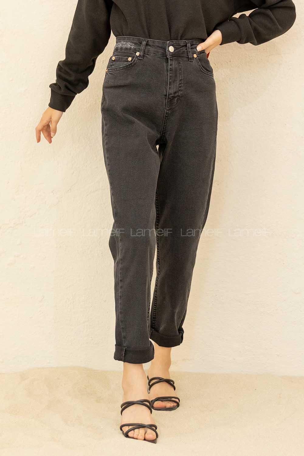 Modalamelif Bel Ve Paça Yırtıklı Mom Jean Siyah