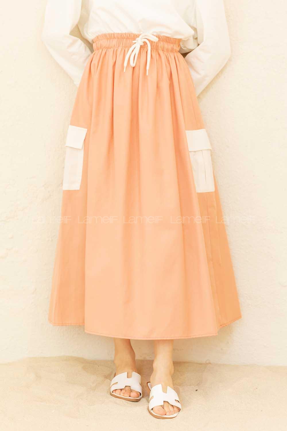 Modalamelif Beli Lastikli Cep Garnili Etek Gül