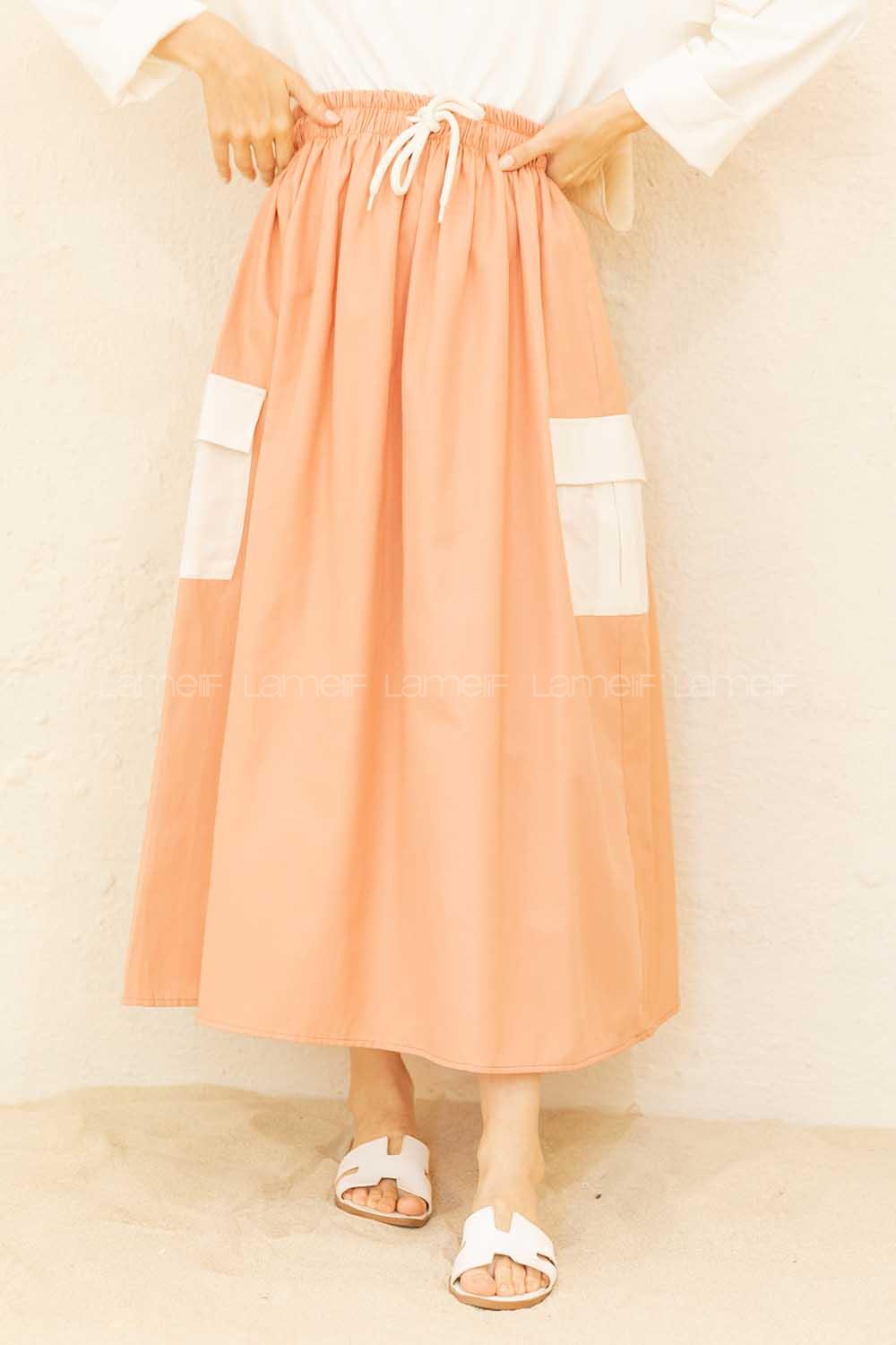 Modalamelif Beli Lastikli Cep Garnili Etek Gül