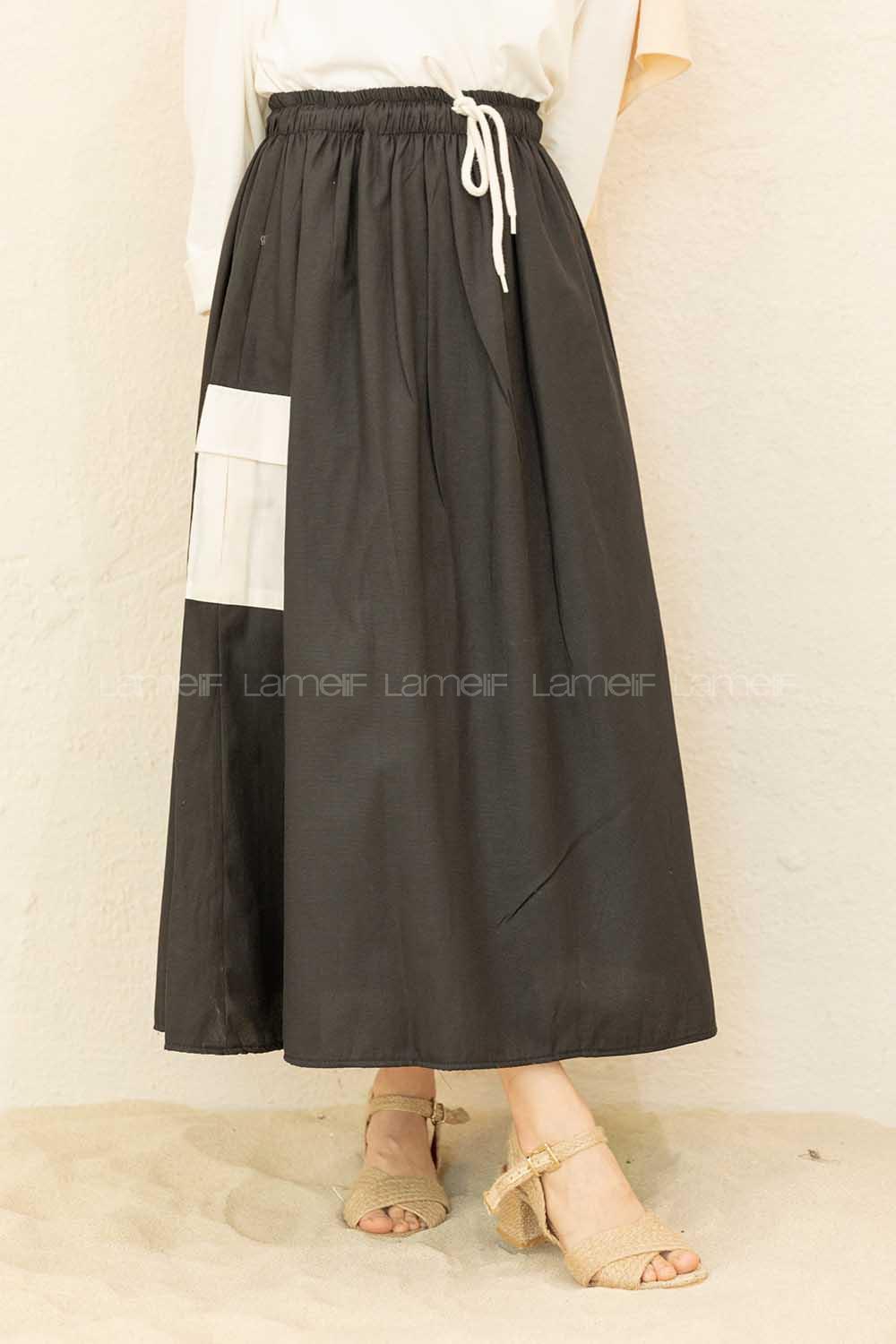 Modalamelif Beli Lastikli Cep Garnili Etek Siyah