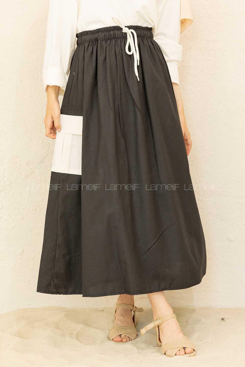 Modalamelif Beli Lastikli Cep Garnili Etek Siyah