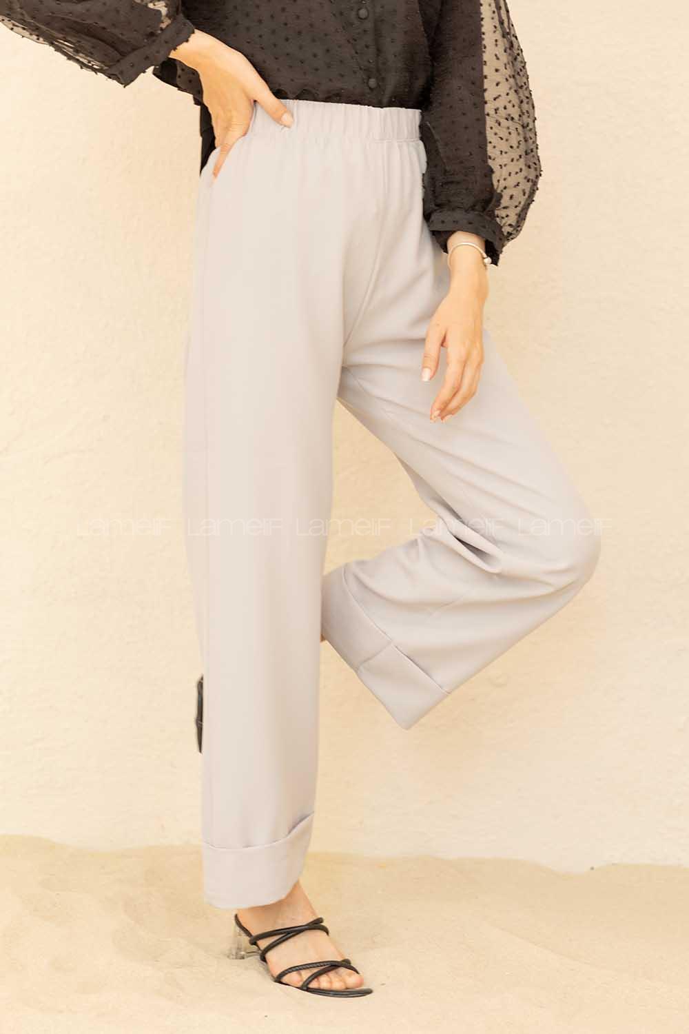 Modalamelif Beli Lastikli Duble Paça Pantolon Gri