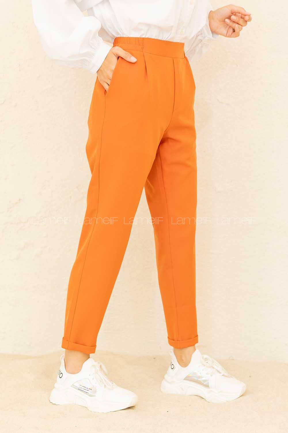 Modalamelif Beli Lastikli Duble Paça Pantolon Kiremit