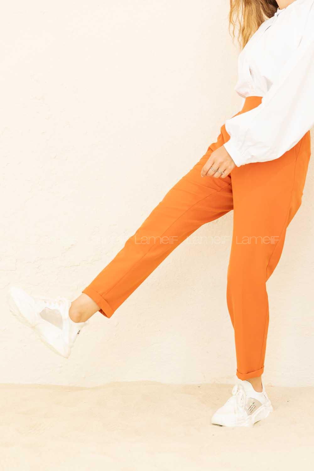 Modalamelif Beli Lastikli Duble Paça Pantolon Kiremit