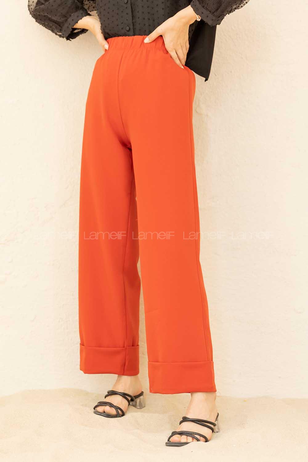 Modalamelif Beli Lastikli Duble Paça Pantolon Kiremit