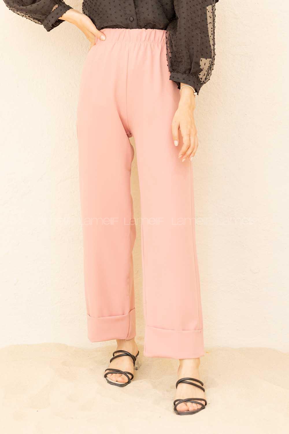 Modalamelif Beli Lastikli Duble Paça Pantolon Pudra