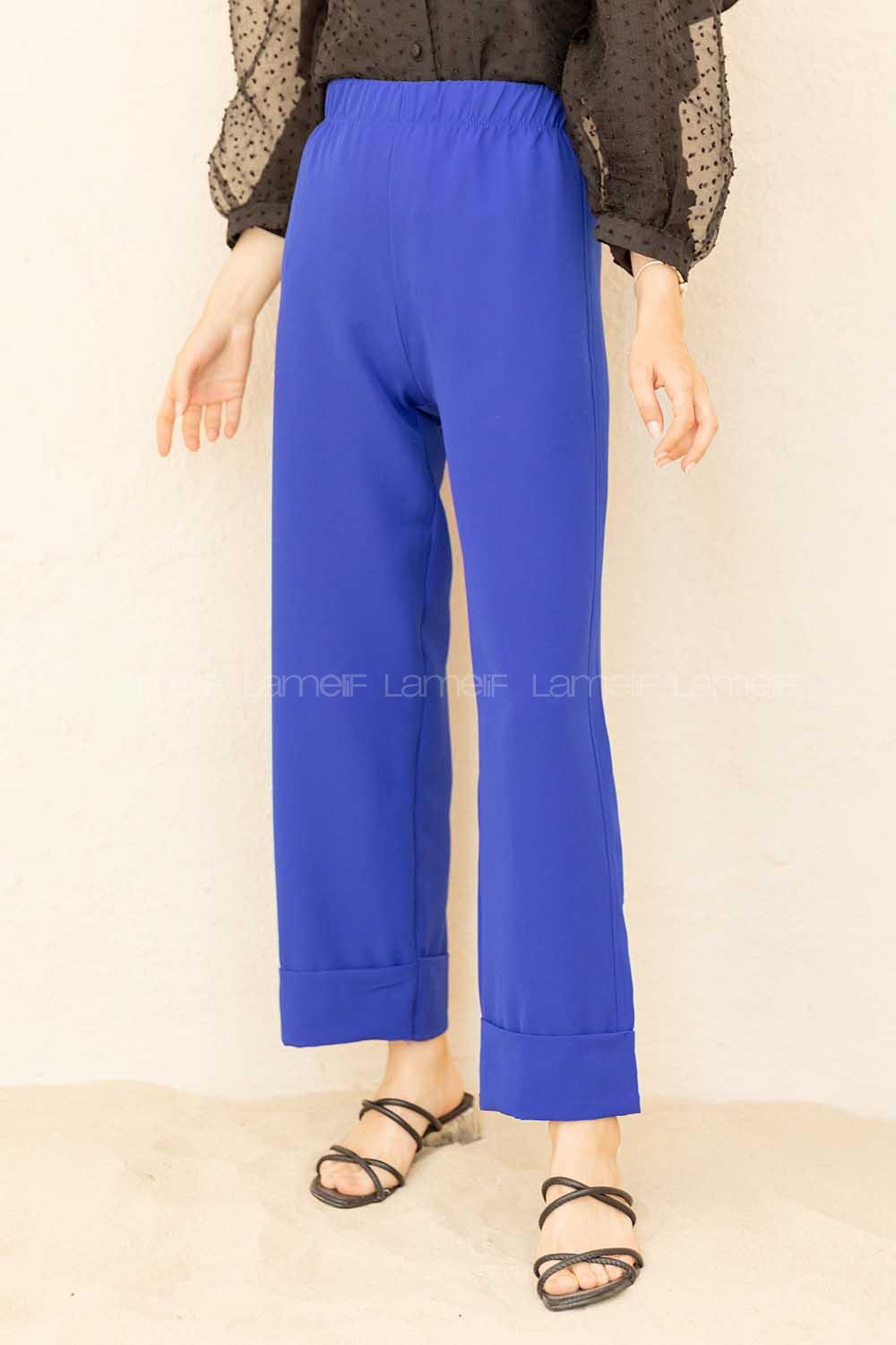 Modalamelif Beli Lastikli Duble Paça Pantolon Saks Mavisi