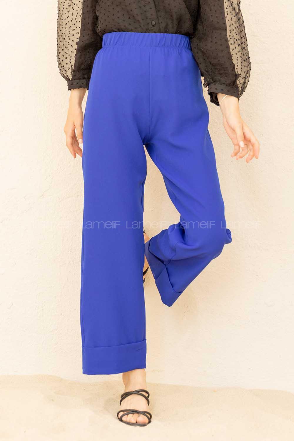 Modalamelif Beli Lastikli Duble Paça Pantolon Saks Mavisi