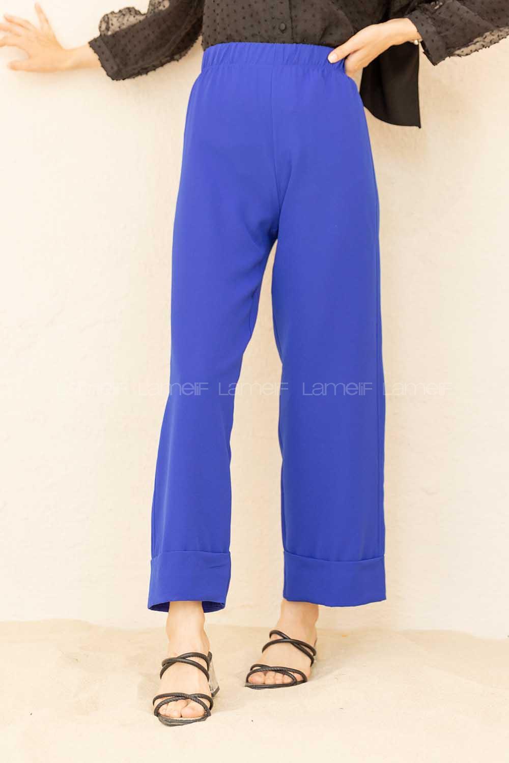 Modalamelif Beli Lastikli Duble Paça Pantolon Saks Mavisi