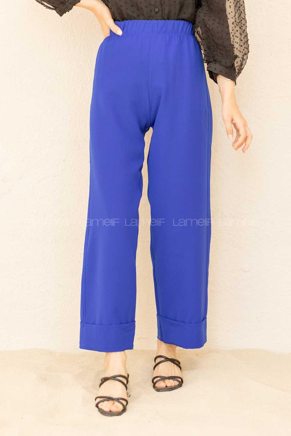 Modalamelif Beli Lastikli Duble Paça Pantolon Saks Mavisi