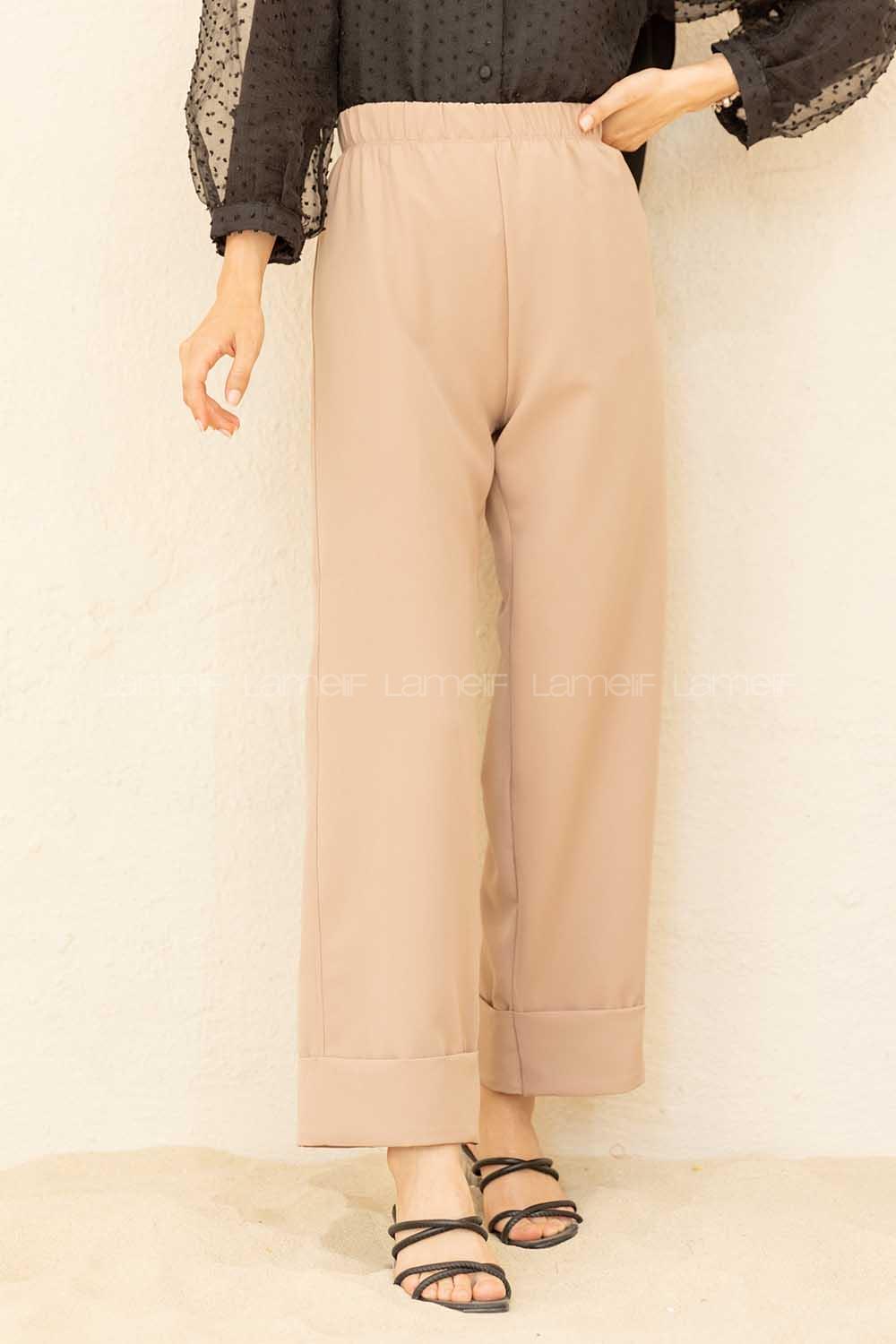 Modalamelif Beli Lastikli Duble Paça Pantolon Taş Rengi