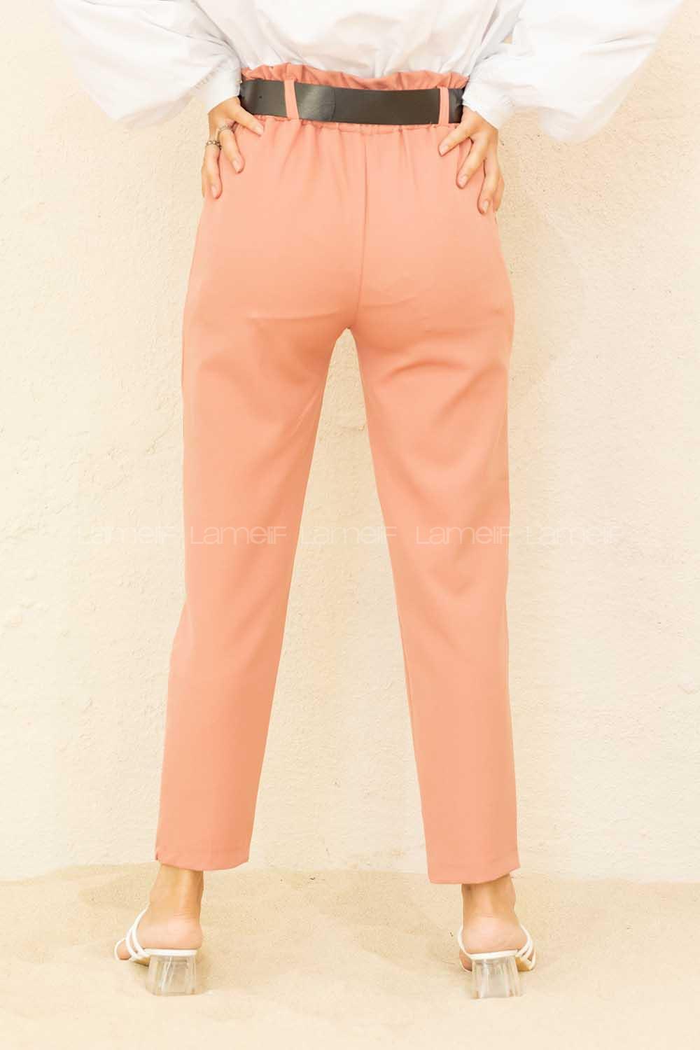 Modalamelif Beli Lastikli Geniş Kemerli Pantolon Gül