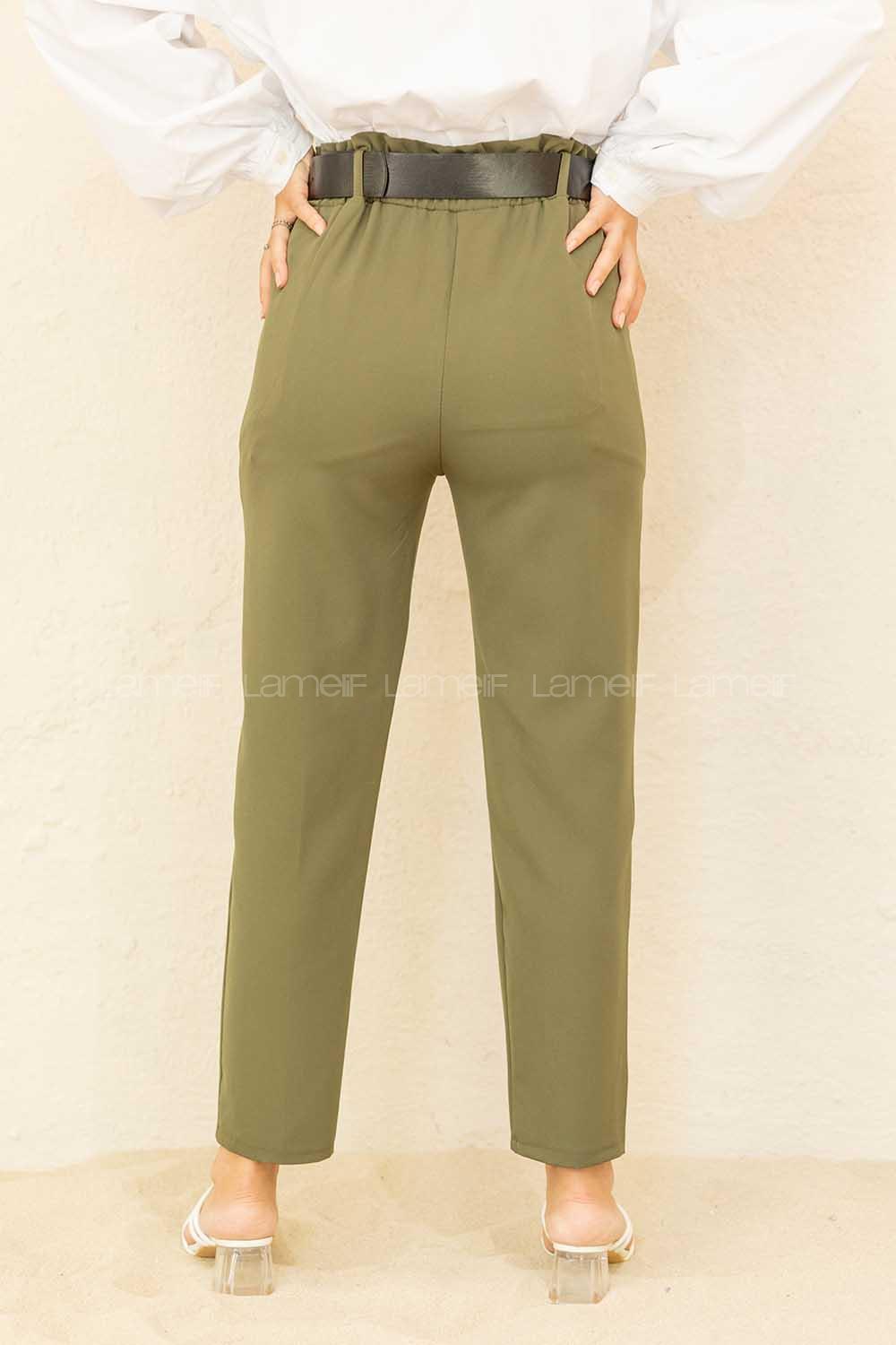 Modalamelif Lastikli Geniş Kemerli Pantolon Haki