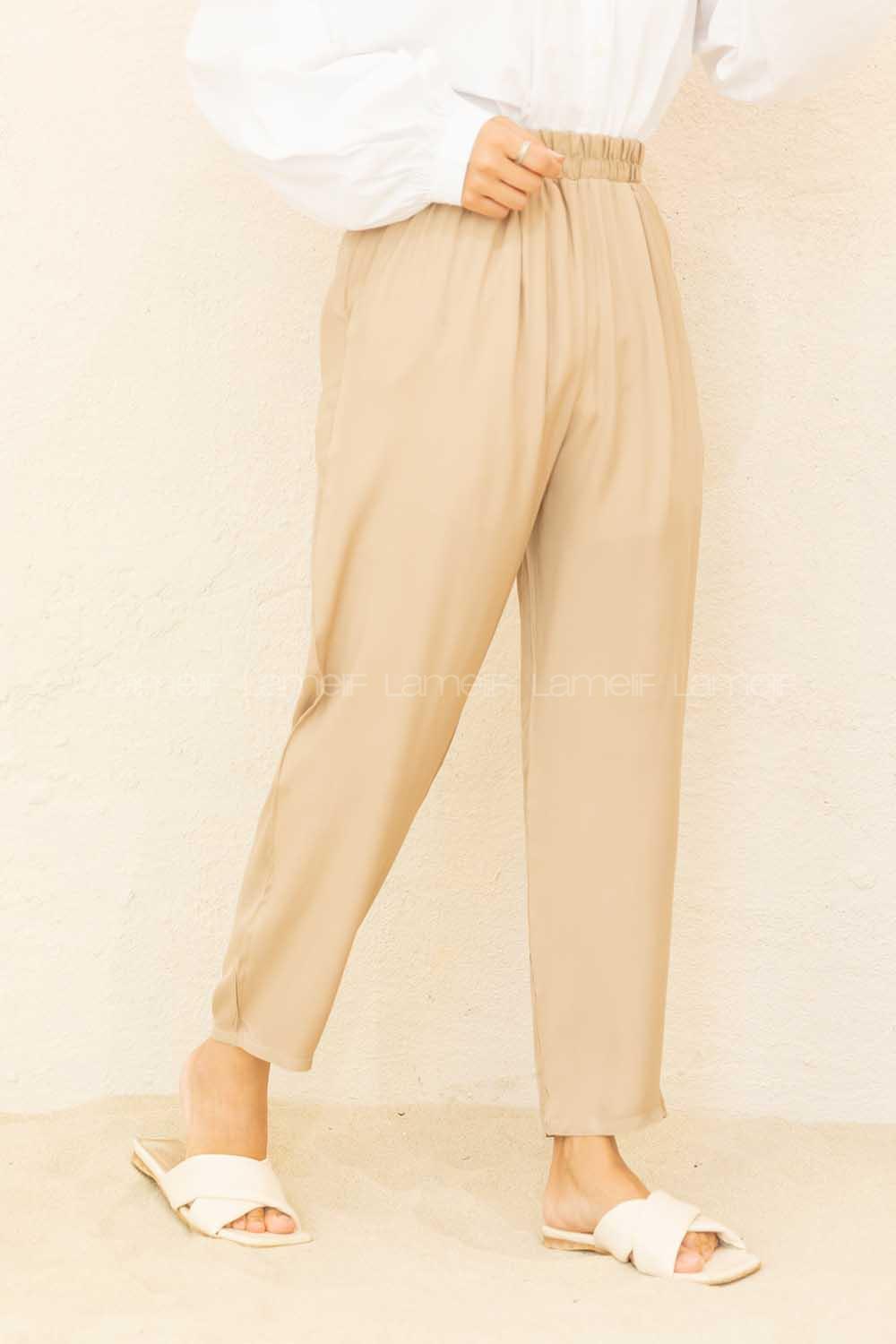 Modalamelif Beli Lastikli Rahat Pantolon Taş Rengi